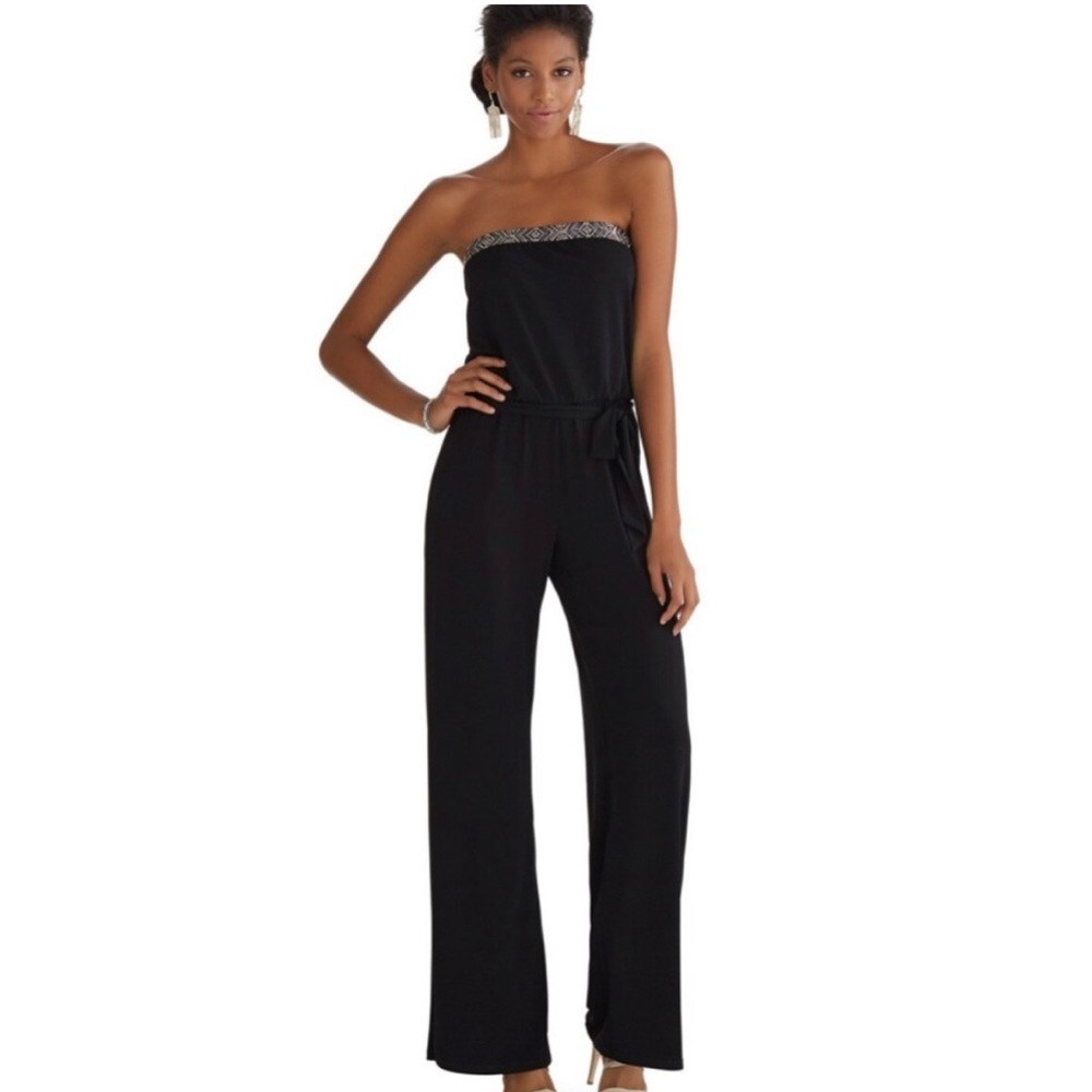 White House Black Market Strapless Embellished Black Jumpsuit